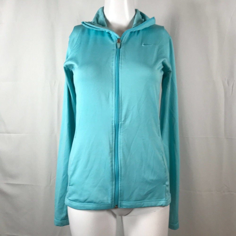 Nike Jacket Womens Sz XS Dri-Fit Light Blue Mock Neck Zip Up Athletic‎ Pockets